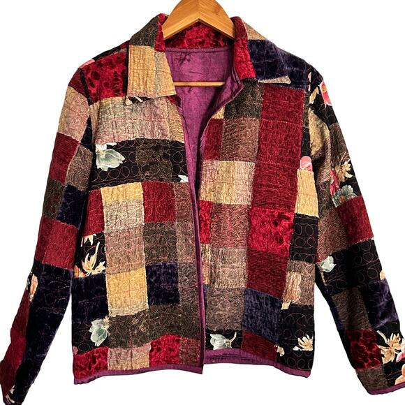 Yak Magik Patchwork Jacket XS Silk Boho Blazer Nepal Quilted Reversible Western - Picture 1 of 9